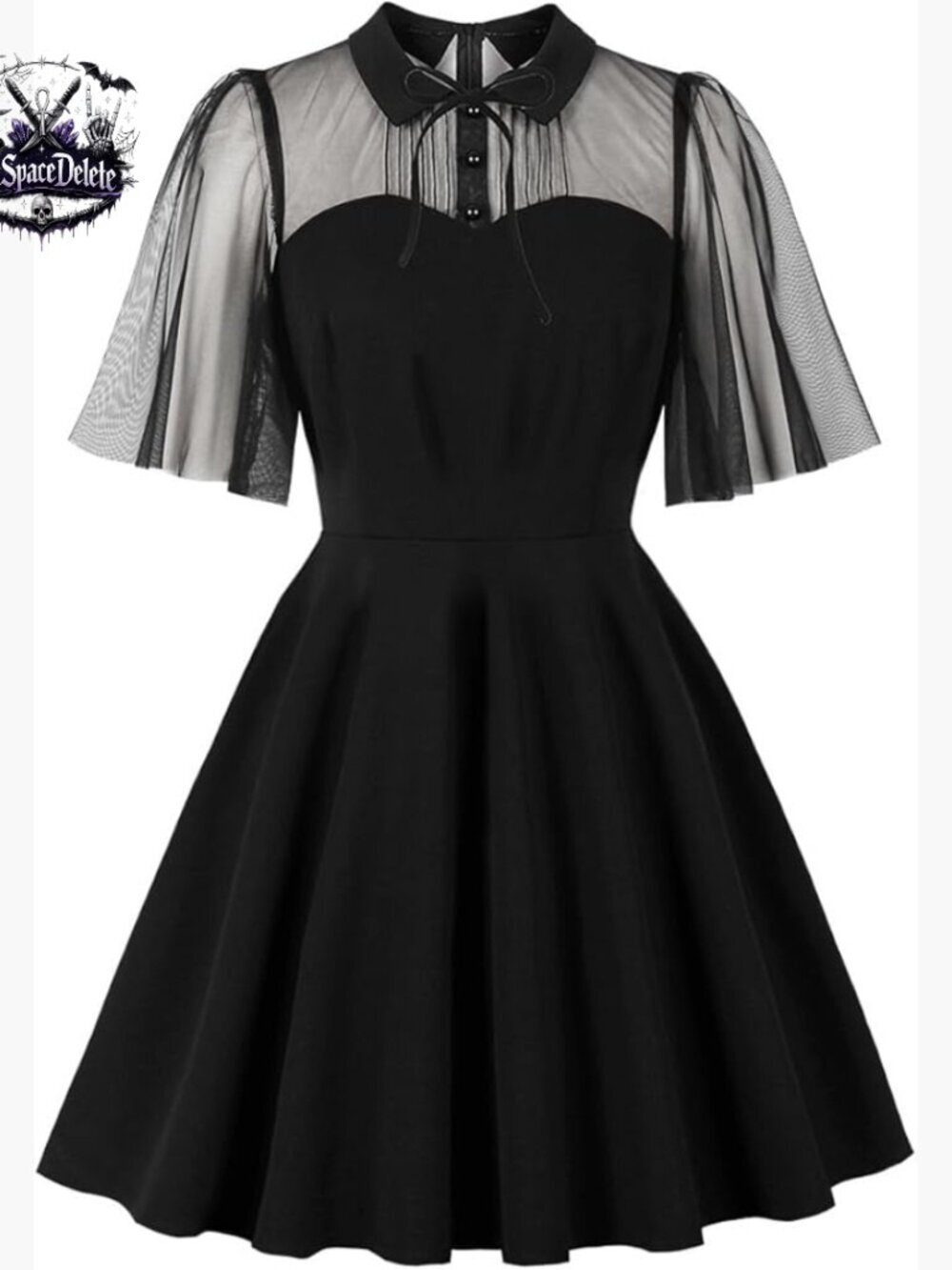 Vintage Gothic Cocktail Dress with Cutout Keyhole Collar and Illusion Mesh